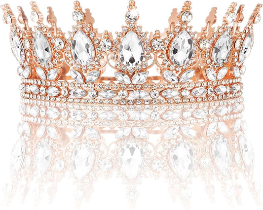 Gold Crown for Women, Crystal Queen Tiaras Headband Wedding Bridal Hair Accessories, Birthday Party Prom Cake Topper