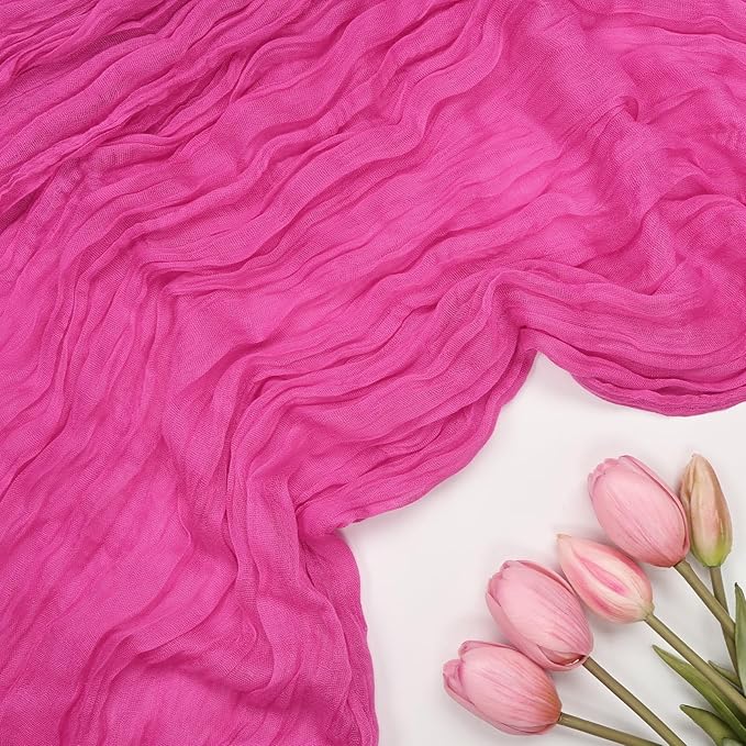 6 Pack Hot Pink Cheesecloth Table Runner 10FT Boho Cheese Cloths Gauze Fabric Table Runners 120 Inch Rustic Sheer for Wedding Birthday Party Baby Shower Centerpiece Home Decorations