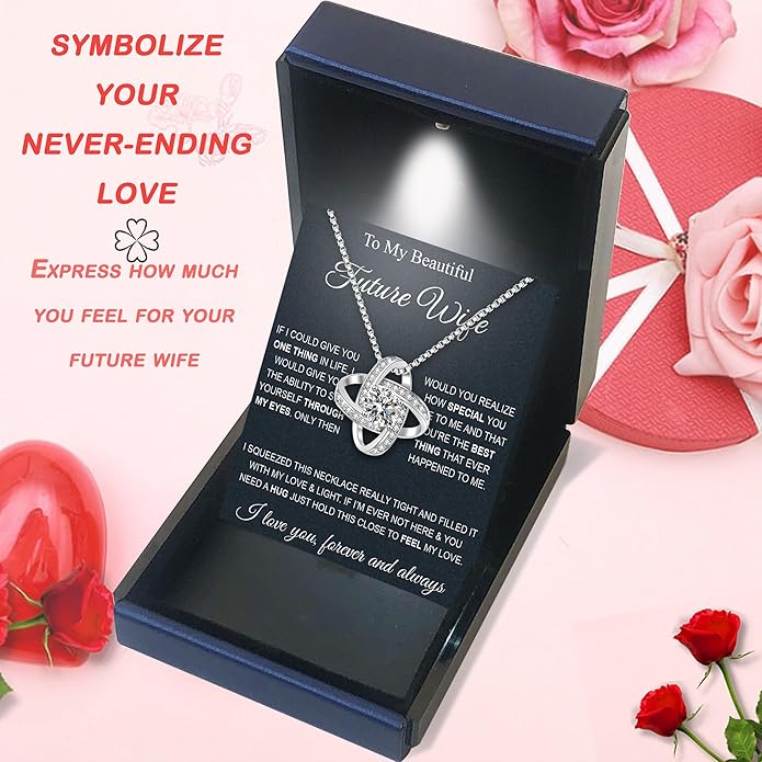 Wife Necklace From Husband To My Wife Necklace Soulmate Necklace For Women Future Wife Jewelry Birthday Christmas Valentine's gifts For Girlfriend Message Card & LED Box