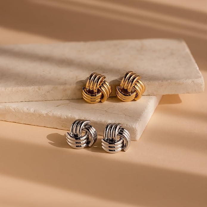 Gold Earrings for women Trendy - 14K Gold Plated Chunky Drop Dangle Knots Statement Earrings Hypoallergenic Lightweight Gold Jewelry Gifts