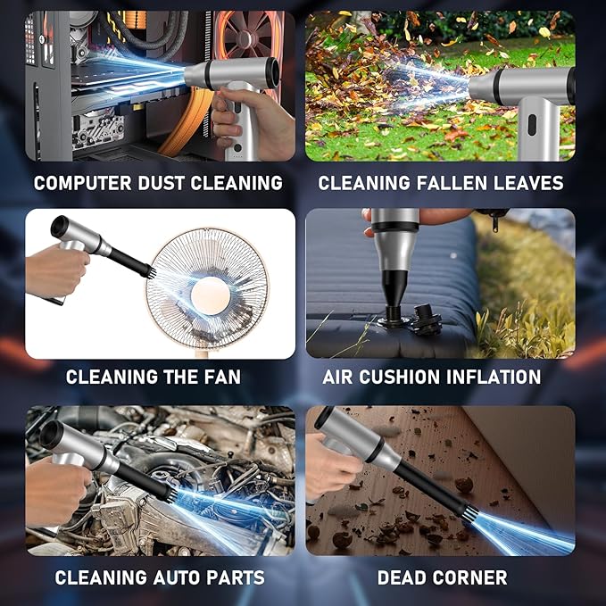 Compressed Air Duster, 300000RPM Air Duster Electric Cleaner for Keyboard, PC Deep Cleaning, Cordless Air Blaster, Replace Compressed Air Can-No Canned Air Duster,Rechargeable Air Blower