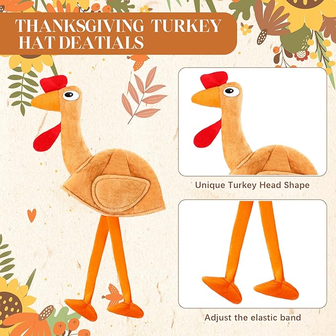 Hanaive 10 Pieces Thanksgiving Turkey Hats Bulk for Adults Turkey Costume for Dress-up Party Plush Turkey Hat Party Supplies