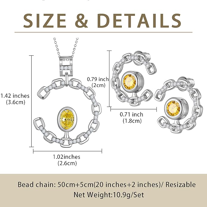 Elegant C-Shaped Crystal Necklaces/Stud Earrings Set with Birthstone Jewelry Set Silver Plated Fashion Jewelry for Women CS0003