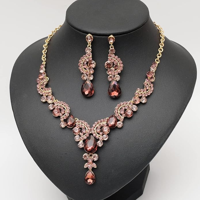 CSY Elegant Crystal Necklace Earrings Bracelet Ring Bridal Wedding Party Costume Jewelry Sets for Brides Women