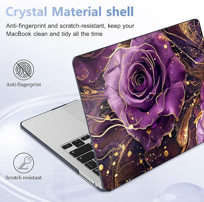 May Chen Case for MacBook Pro 13 inch M2 2023,2022,2021,2020 A2338 M1 A2251 A2289, Plastic Hard Shell Case for MacBook Pro 13" with Touch Bar Fits Touch ID, Purple Roses