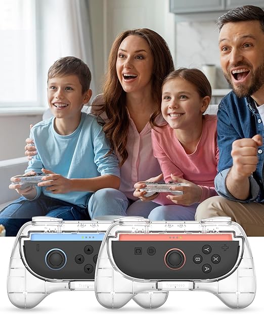 TRANSNOVO Hand Grips for Switch 2，Wear-Resistant Switch Accessories Controller Grips for JoyCon，2 Pack Comfort Handles (Transparent)