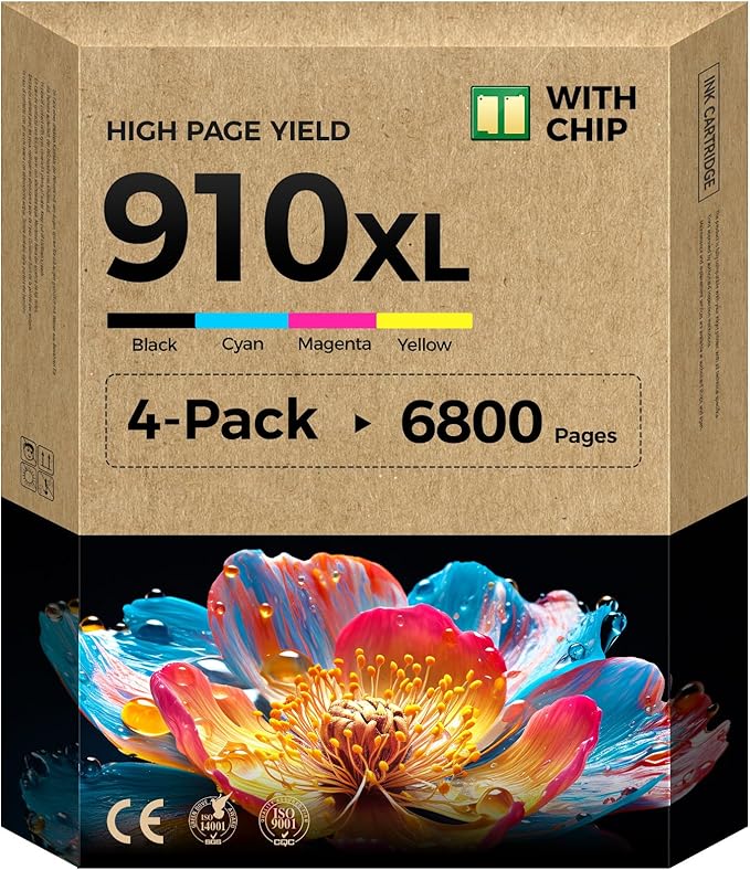 910XL Ink Cartridges Combo 4-Pack High Yield Replacement for HP 910 910XL Ink Compatible with HP OfficeJet 8010 8020 Pro 8030 8015 8025 8028 8035 8018 8022 e Printers Color Black Cyan Magenta Yellow