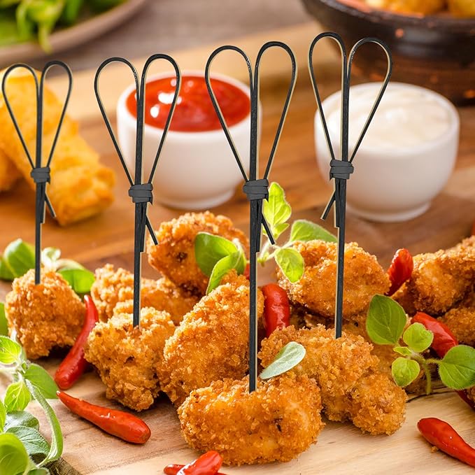 1000 Pieces Bamboo Cocktail Picks,4.7 Inch Heart Shaped Wooden Toothpicks for Appetizers, Skewers for Charcuterie Boards, Fancy Food Picks for Parties, Drinks, Wedding Essentials (Black)