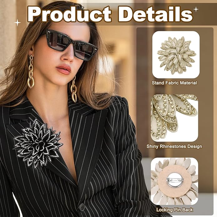 PATIKIL Flower Brooch Pin for Women, Rhinestone Rose Flower Brooch Dainty Fabric Floral Boutonnieres for Women