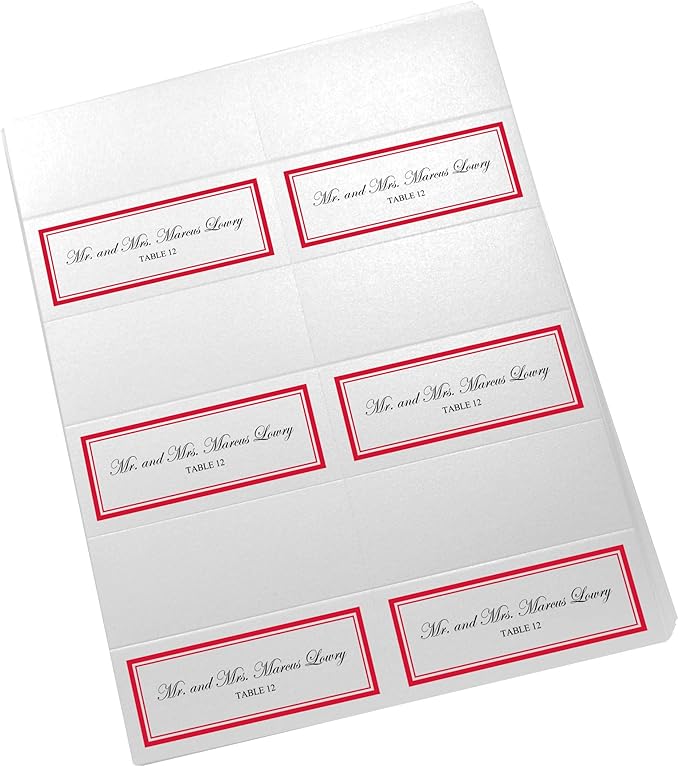 Double Line Border Printable Place Cards, Ruby Red (Choose Color), Set of 150 (25 Sheets), Laser & Inkjet Printers - Wedding, Party, Dinner, and Special Events - Made in the USA