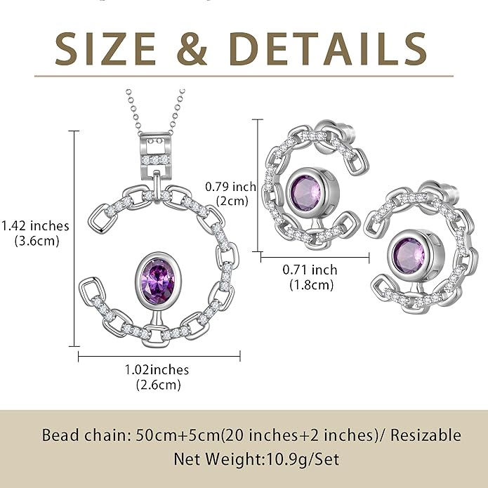 Elegant C-Shaped Crystal Necklaces/Stud Earrings Set with Birthstone Jewelry Set Silver Plated Fashion Jewelry for Women CS0003