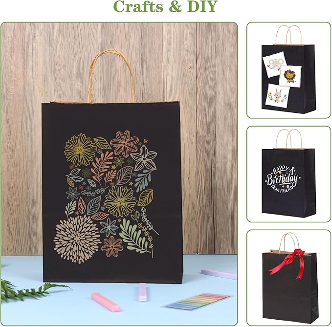 OUTUXED 100pcs Black Paper Bags 10x5x13in Kraft Large Paper Gift Bags with Handles Bulk for Business, Shopping, Grocery, Retail, Birthday Wedding Party Favor, Merchandise