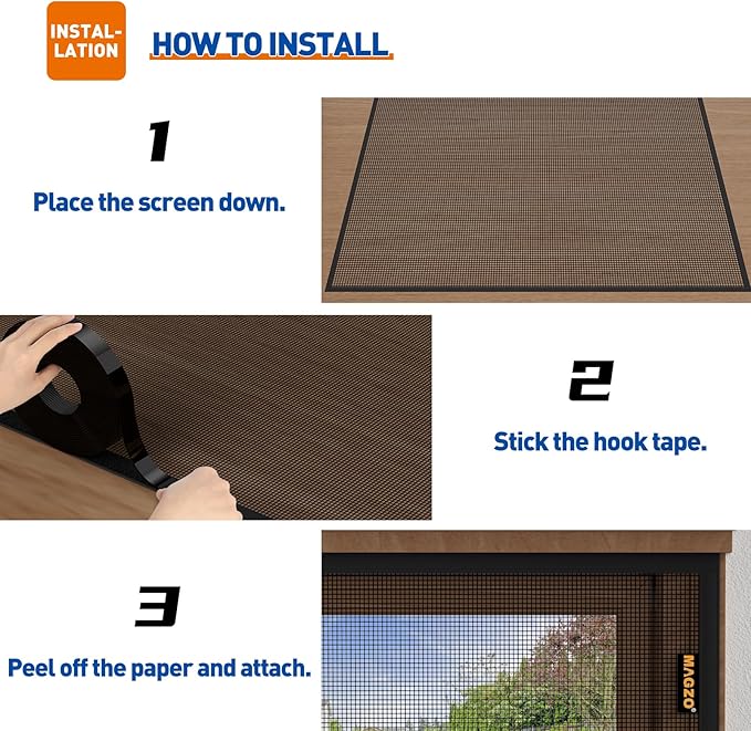 MAGZO Customized Window Screen,Screen Mesh Attachable and Detachable with Hook Tape, Durable, Washable