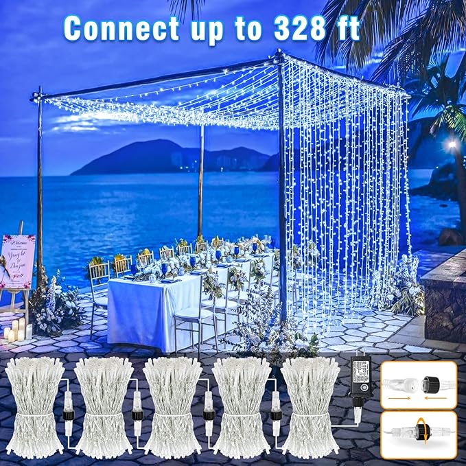 66FT 200 LED String Lights Outdoor Indoor, Plug in Christmas String Lights Waterproof with 8 Modes, Connectable Clear Wire Fairy Light for Home Wedding Garden Xmas Party Decor, Blue