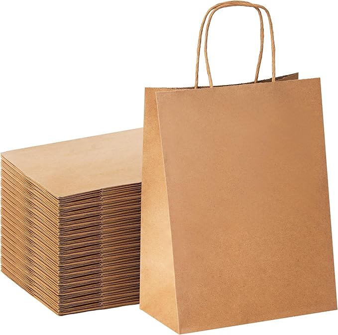 YEEHAW Brown Paper Bags with Handles Bulk 8"x4.5"x10.8" 100Pcs Gift Kraft Bags Medium Size, Brown Craft with Handles, Gifts Bag Bulk, Suitable for Retail, Party, Shopping, Merchandise