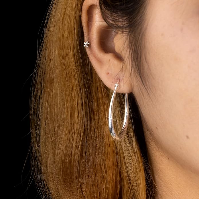 Silver Oval Hoop Earrings Hypoallergenic 14K Gold Plated Sterling Silver Lightweight Oval Hoop Earrings for Women Gilrs