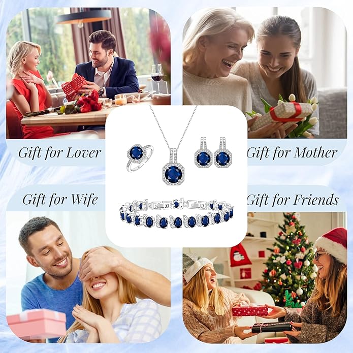 GZWHD Jewelry Set for Women CZ Earrings Necklace Ring Bracelet Set Prom Party Wedding Jewelry Gift for Mother Friend Wife