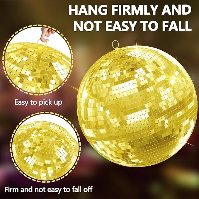 16 inch Gold Disco Ball, Hanging Mirror Disco Ball, Christmas Decoration Disco Light Ball, Stage Lighting Effect, 12/16/20 inch Home,Stage and Bar Glittering Party Decoration (16inch-Gold)