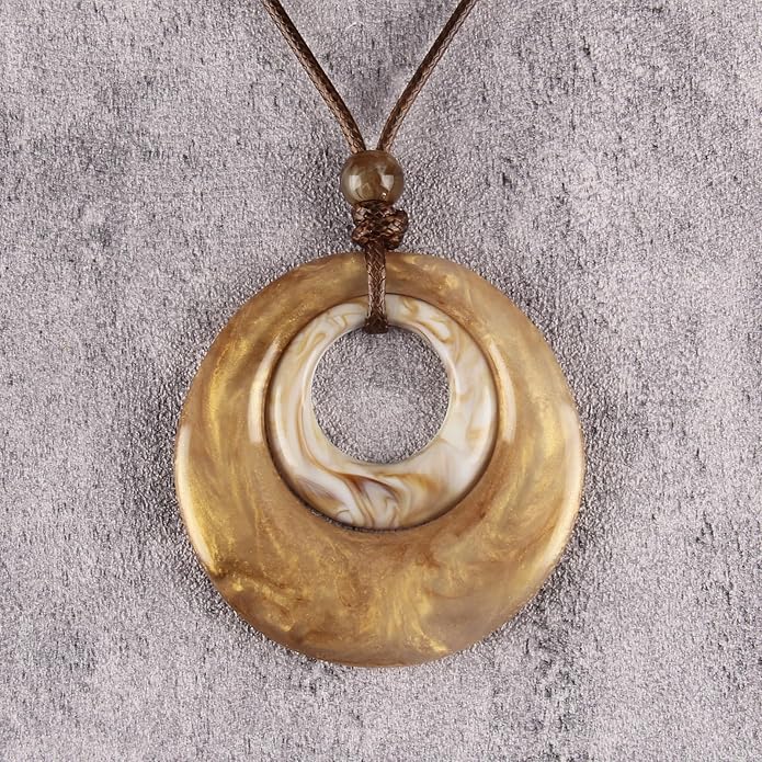Boho Leather Necklace Women Bohemian Brown Circle Pendant Necklace Choker Long Necklaces for Women Boho Ring Large Pendant