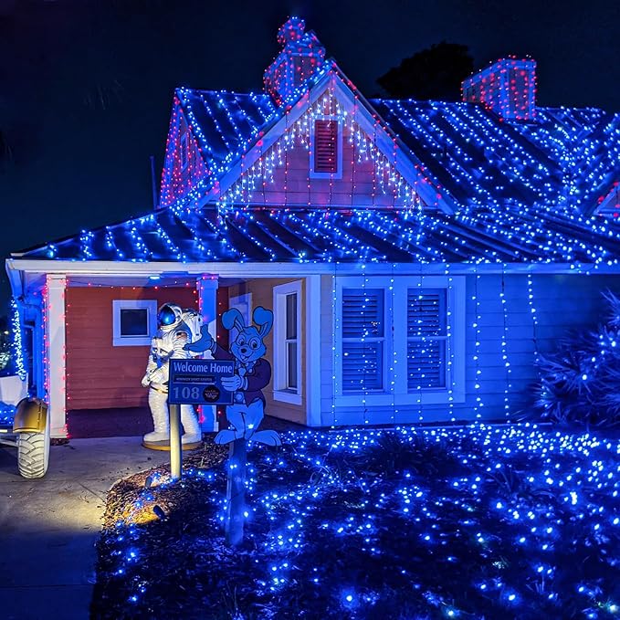 328FT 1000 LED Christmas Lights Outdoor - 8 Modes Christmas String Lights Clear Wire with Time Memory, Waterproof Plug in Fairy String Lights for Indoor Outdoor Home Party Garden Decoration, Blue