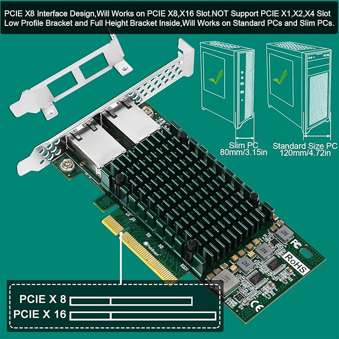 PCIE X8 Interface to 2X 10Gbps RJ45 Ports Network Adapter, Intel X540-AT2 Ethernet Controller, 2X 10GbE RJ45 Interface PCIE NIC Card, PCI Express 10GbE Converged Network Adapter (X540T2)