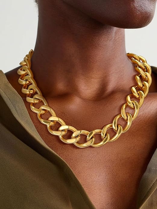 ChainsPro Cuban Link Chain for Women,Stainless Steel Chunky Necklace Silver/Gold Plated Thick Chain Choker, 12/16/20 mm Width,18" and 20" Punk Hip Hop Trendy Non Tarnish Jewelry Gifts