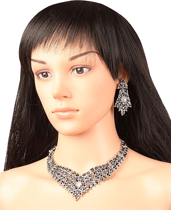 Touchstone Indian Bollywood Tinsel Town Traditional Western Taste Studded Diamond Look Rhinestones Designer Bridal Jewelry Necklace Set for Women