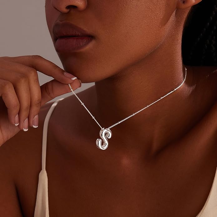 Inerney Valentines Day Gifts Gold Bubble Letter Necklace Initial Necklaces for Women, Chunky 14K Plated Balloon Initials, Trendy Charm Non Tarnish Custom Name Pendant Jewelry Gifts for Mom