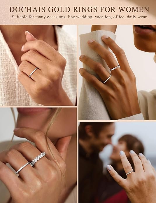 Dochais 5PCS Stackable Gold Silver Rings for Women, Non Tarnish Dainty Cubic Zirconia Rings, 14K Gold Plated Minimalist Wedding Band Rings Set, Trendy Statement Stacking Rings Size 5-10