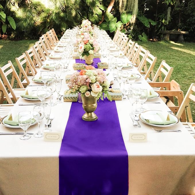 20 Pack Satin Table Runner 12 x 108 Inch Long,Satin Silk Table Runner for Wedding,Birthday Party and Banquet Decoration,Purple