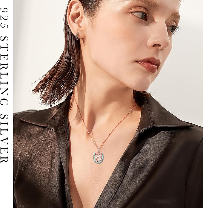 Western Cowboy Necklace 925 Sterling Silver Horseshoe Pendant Western Jewelry Cowgirl Gifts for Women Girlfriend Cowboy Cowgirl