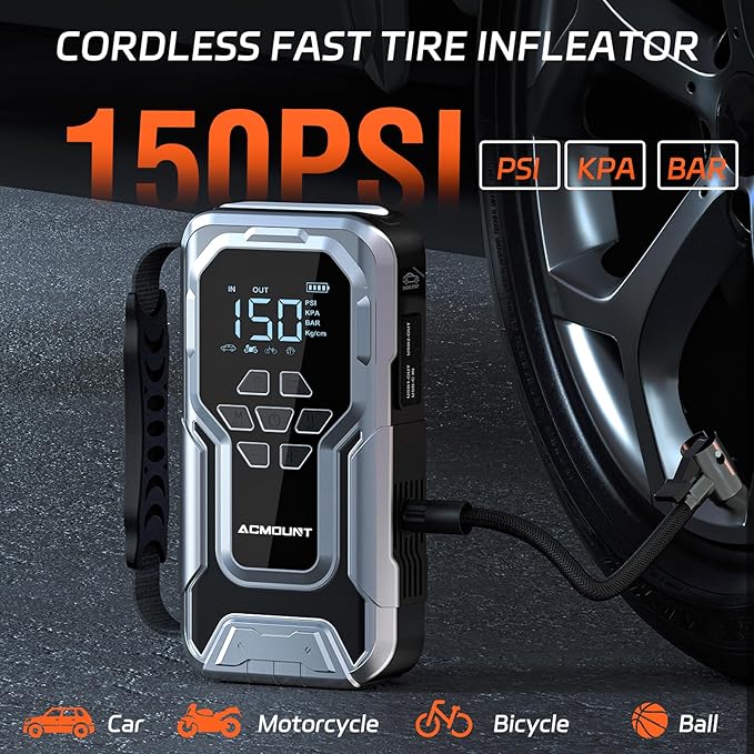 Jump Starter with Air Compressor, 6000A Car Battery Jump Starter (All Gas/10.0L Diesel), 150PSI Tire Inflator, 12V Jumper Pack with LCD Display & LED Light, Portable Air Pump, 21800mAh Battery