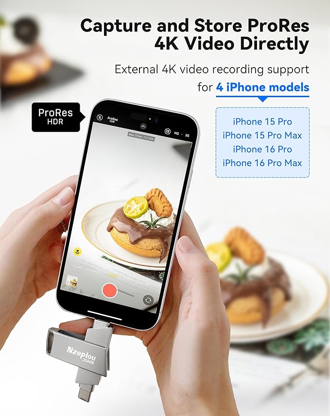 256GB Flash Drive for iPhone iPad, USB3.0 High-Speed Memory Stick No App Needed, Lightening & USB-C External Memory Storage for Photos Videos, Picture Backup Thumb Drive Plug & Play (Silver)