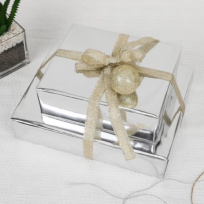 NESCCI Silvery Metallic Wrapping Paper, Solid Color Paper-2 Roll,17 Inches X 32.8 Feet Per Roll,Gift Wrapping Paper,Perfect for Wedding,Valentine's Day, Birthday,Baby Shower,DIY Bouquet