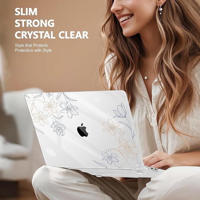 Case for MacBook Pro 13 inch with/Without Touch Bar (2016-2022, M2 A2338 M1 A2289 A2251 A2159 A1989 A1706 A1708), Hard Shell + Keyboard Cover + Dust Plug, Floral
