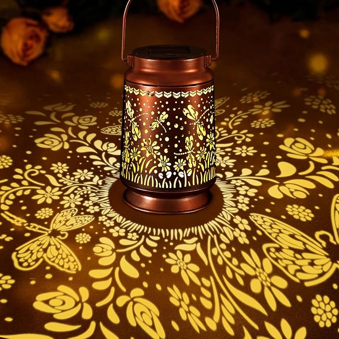 Solar Lanterns Outdoor Waterproof Gifts for Women Grandma Gifts for Mom Butterfly Garden Decor Solar Hanging Lantern Metal for Patio Yard Festival Pathway Landscape
