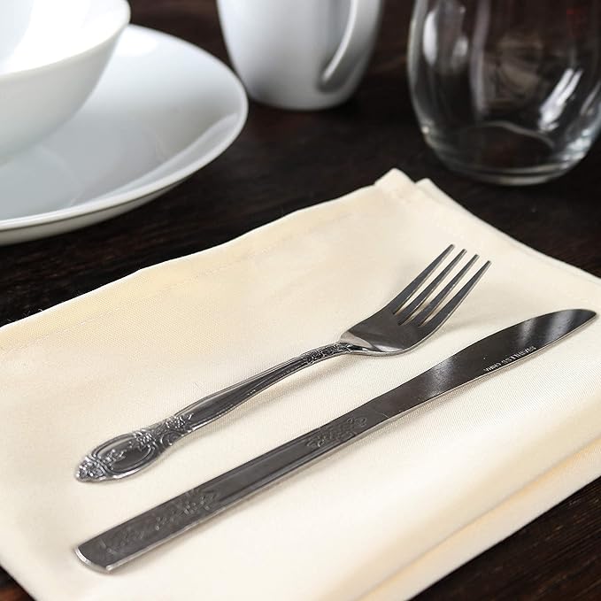Arkwright Restaurant Cloth Napkins - (Pack of 25) Spun Polyester Dinner Napkin with Hemmed Edges - Ideal for Dinner, Wedding, Party, Banquet, Kitchen, 20 x 20 in, Ivory