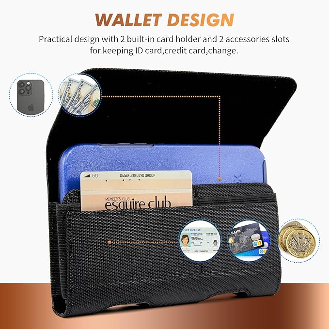 BECPLT Nylon Belt Holster Case Cell Phone Pouch Belt Holder Phone Holster Cover with Clip for iPhone 15 Pro Max 15 Plus 14 Pro Max 13 Pro Max Samsung Galaxy S24+ S23+ S22+ S21+ S23 FE (Black)