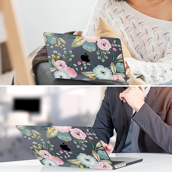 TWOLSKOO for M4 MacBook Air 13.6 inch Case 2025-2022 Release M4 A3240 M3 A3113 M2 A2681, Plastic Hard Shell & Screen Protector & Keyboard Cover & Trackpad Film, Seamless Floral