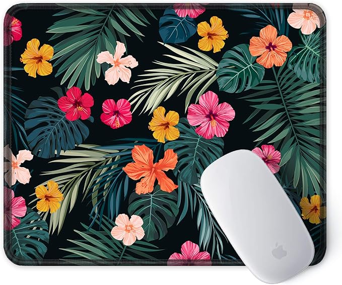 ITNRSIIET Mouse Pad with Stitched Edge Premium Textured Smooth Precise Operation Waterproof Washable Non-Slip Rubber Base Desktop Protection Mat, 10.2×8.3×0.12 inches, Beautiful Floral