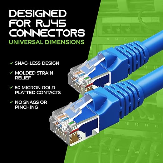 GearIT 24-Pack, Cat5e Ethernet Patch Cable 1 Foot - Snagless RJ45 Computer LAN Network Cord, Blue - Compatible with 24 48 Port Switch POE Rackmount 24port Gigabit