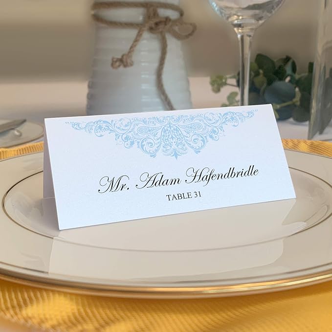 Paisley Place Cards, Light Blue (Choose Color), Set of 60, Pre-cut and Scored - Wedding, Party, Dinner, and Special Events - Made in the USA