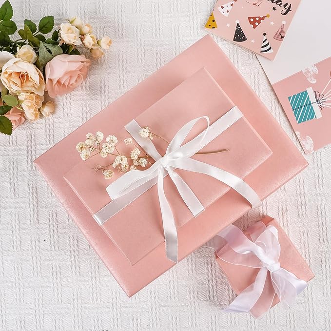 NESCCI Pink Matte Wrapping Paper,Solid Color Pearly-Lustre Paper,Gift Wrapping Paper,Perfect for Wedding,Valentine's Day,Birthday, Christmas,Baby Shower,DIY Bouquet (17 Inches X 32.8 Feet)