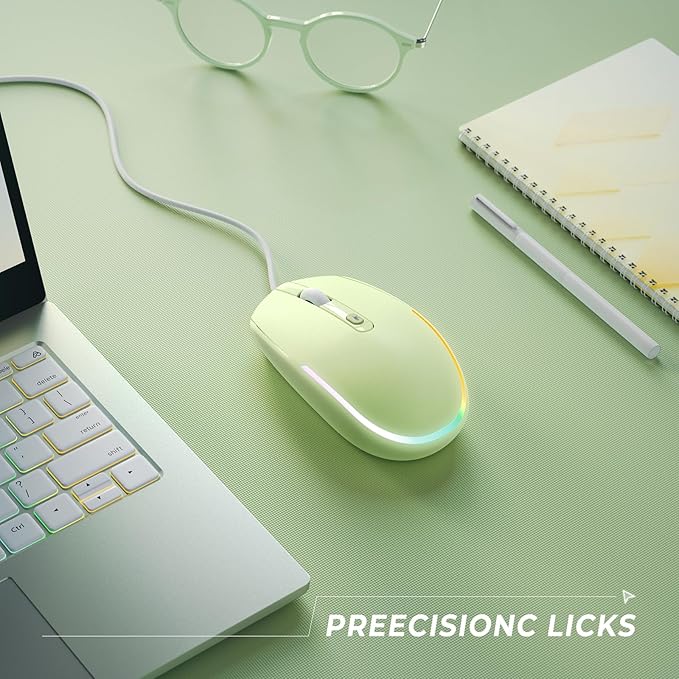 seenda Wired Mouse - USB Computer Mouse Wired with RGB Backlit Optical LED Mouse with Attached USB Cord for Laptops Notebooks Chromebook - Green