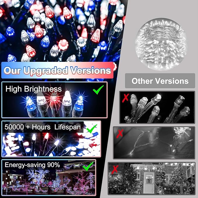 750 LED 240FT Christmas String Lights Outdoor, 12 Pro Modes and Timer Memory & Brightness, Plug in Waterproof Dark Green Wire Twinkle Light for for Xmas Yard Tree Wedding Party Decor Red White Blue