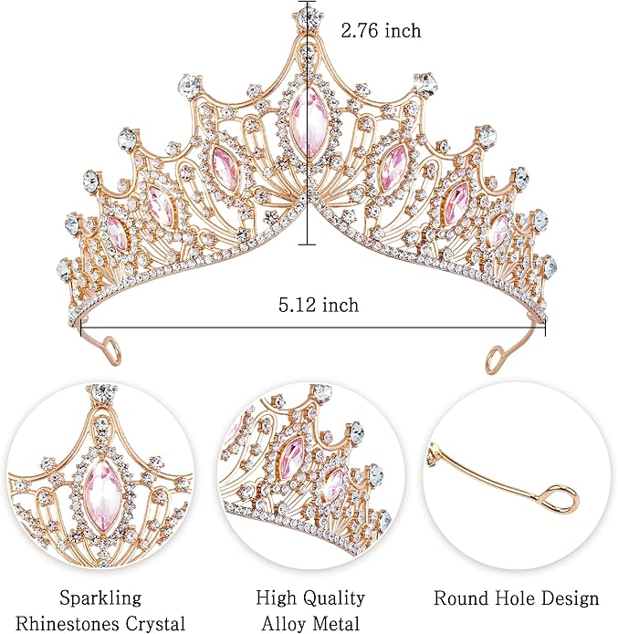 Gold Crown for Women Crystal Princess Tiaras Rhinestone Queen Headband Wedding Bridal Hair Accessories Birthday Prom Pageant Party Coming of Age Ceremony Photo Props