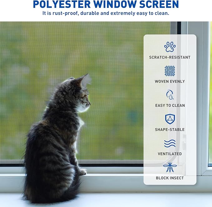 MAGZO Pet Proof Window Screen Replacement Mesh Roll, 37.4in × 16.4ft Upgraded Thicker 360g/m² Heavy Duty Polyester Screen Mesh for Dog Cat Protector, Ideal for Patio Porch Sliding Repair Kit 14x11Mesh