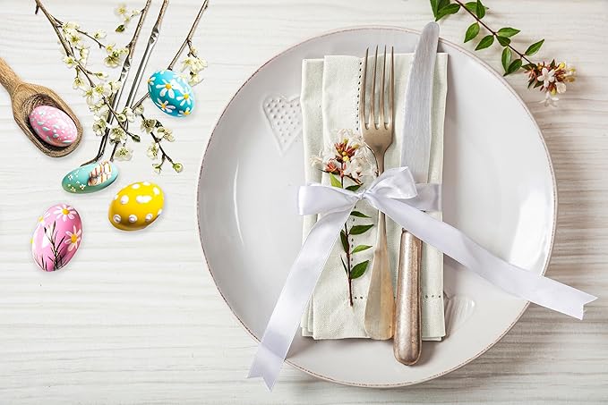 Ruvanti Premium Linen Napkins Set of 6-20x20 Inch, Classic Hemstitch, Mitered Corner Cloth Napkins ‎- Soft, Elegant Dinner Napkins Cloth Washable for Weddings, Parties, Everyday Use - Ivory