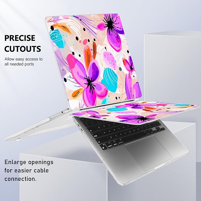 Case for MacBook Pro 13 inch with/Without Touch Bar (2016-2022, M2 A2338 M1 A2289 A2251 A2159 A1989 A1706 A1708), Hard Shell + Keyboard Cover + Dust Plug, Trendy Floral