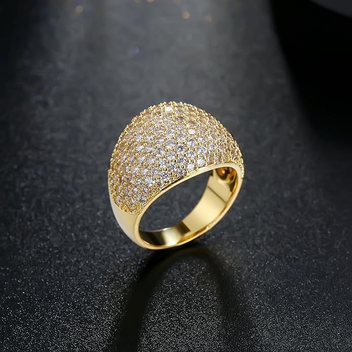Hiyong Diamond Accent Dome Ring - Sliver Fashion Rings for women Big Hollow Women Wedding Band Cubic Zirconia Statement Rings for women 5-11